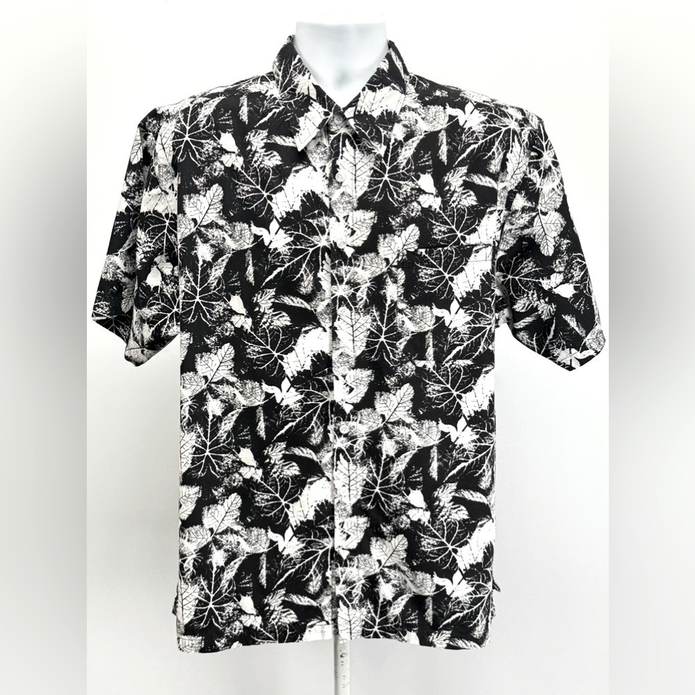 LUKA PANDORA Black and White leaf print Casual Button Down Shirt size L